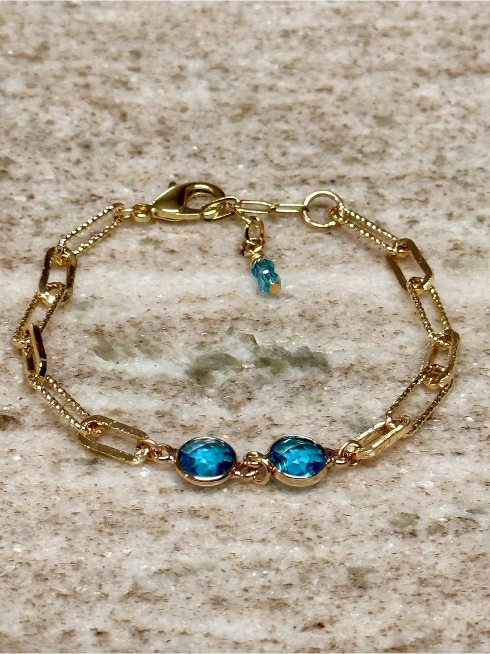Gold-Filled Blue Topaz Crystal Bracelet - December Birth Stone.
